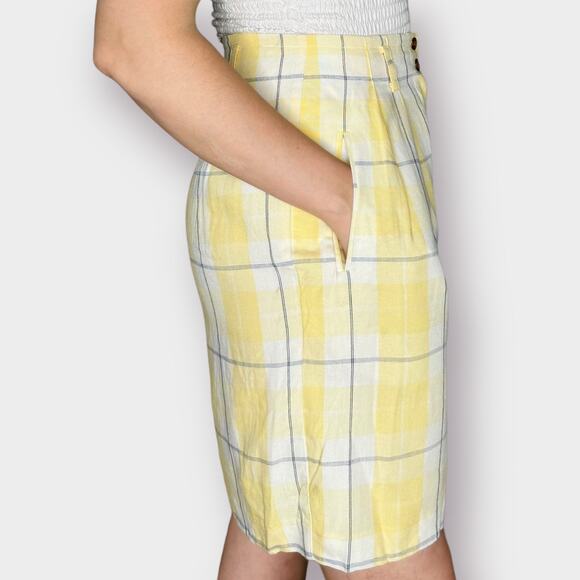 90s The Limited Yellow Navy Window Pane Plaid Shorts - Picture 6 of 7